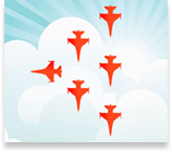 Formace ukazující vlevo, vůdce ukazující vlevo, ostatní ukazující dolů 