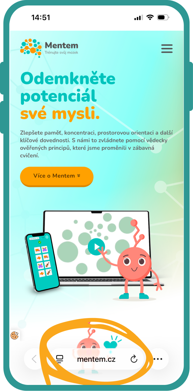 Otvorte v telefóne internetový prehliadač Safari a prejdite na stránku mentem.sk.