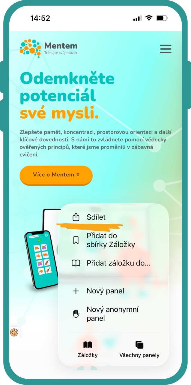 Na spodnej lište displeja kliknite na tlačidlo zdieľania.
