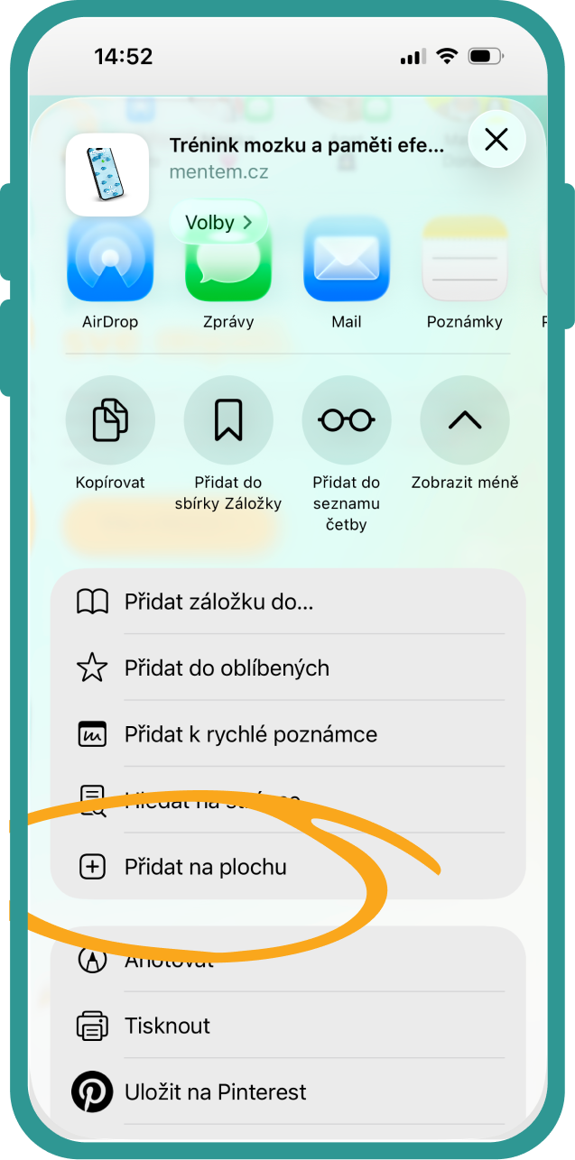 V ponuke, ktorá sa vám vysunie, zíďte prstom o kúsok dole a kliknite na možnosť „Pridať na plochu“.